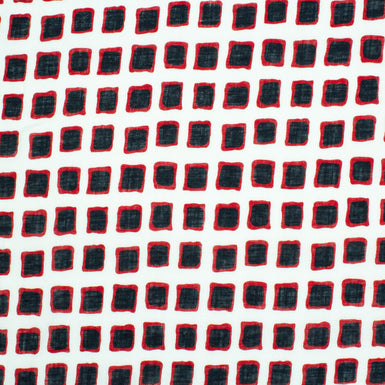 Blue & Red Squares Printed White Linen (A 1.65m Piece)
