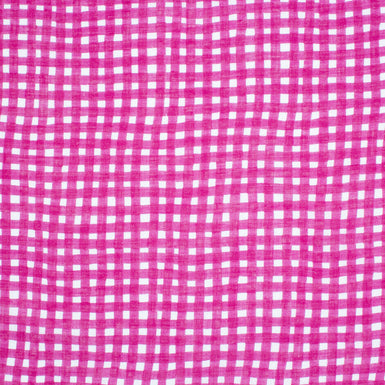 Fuchsia Pink & White Checkered Pure Linen