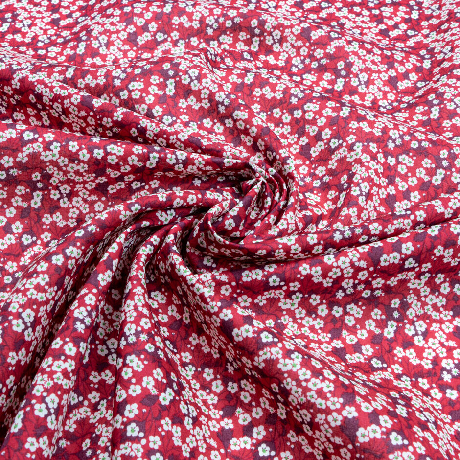 White Floral Red 'Mitsi Valeria' Liberty Tana Lawn Cotton