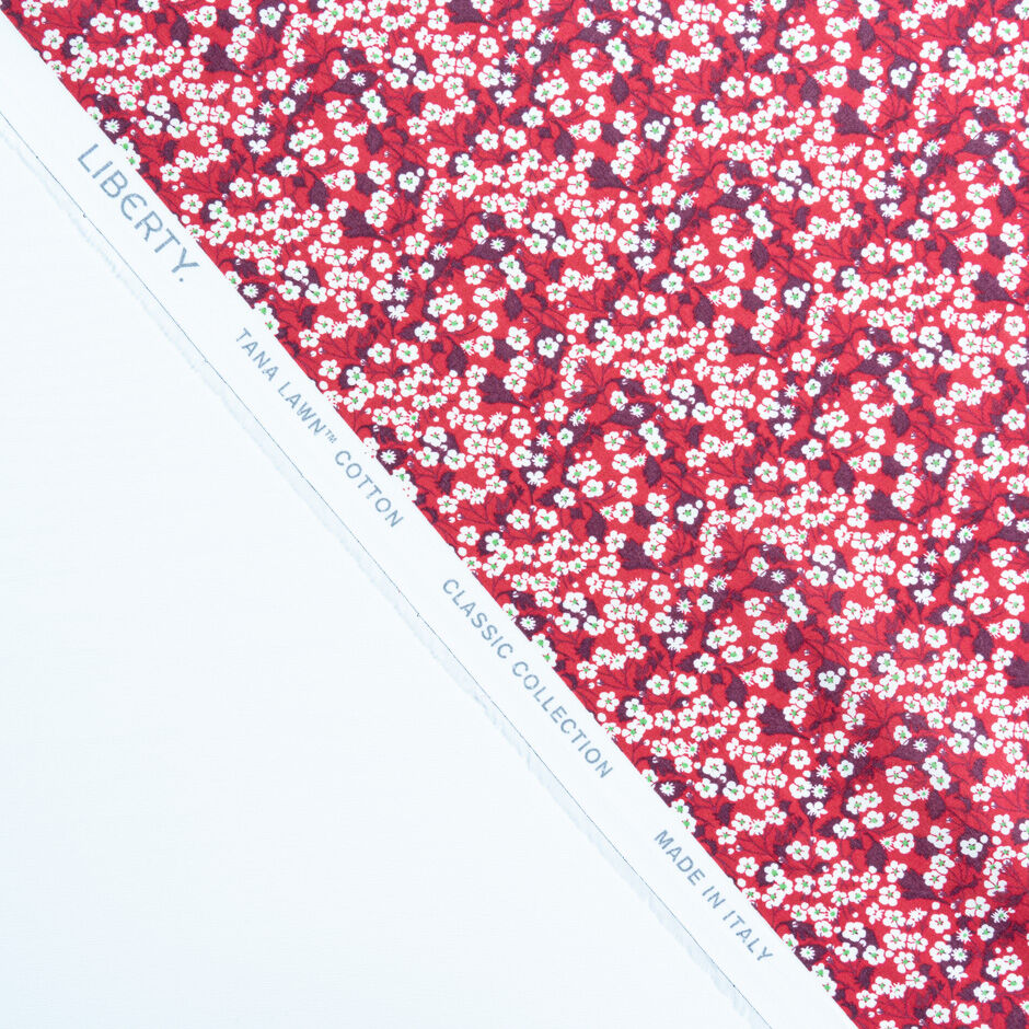 White Floral Red 'Mitsi Valeria' Liberty Tana Lawn Cotton