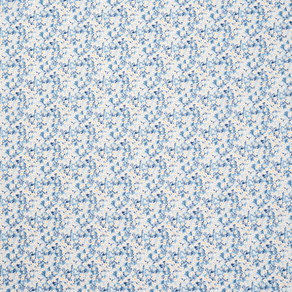 White Floral Blue 'Mitsi Valeria' Liberty Tana Lawn Cotton