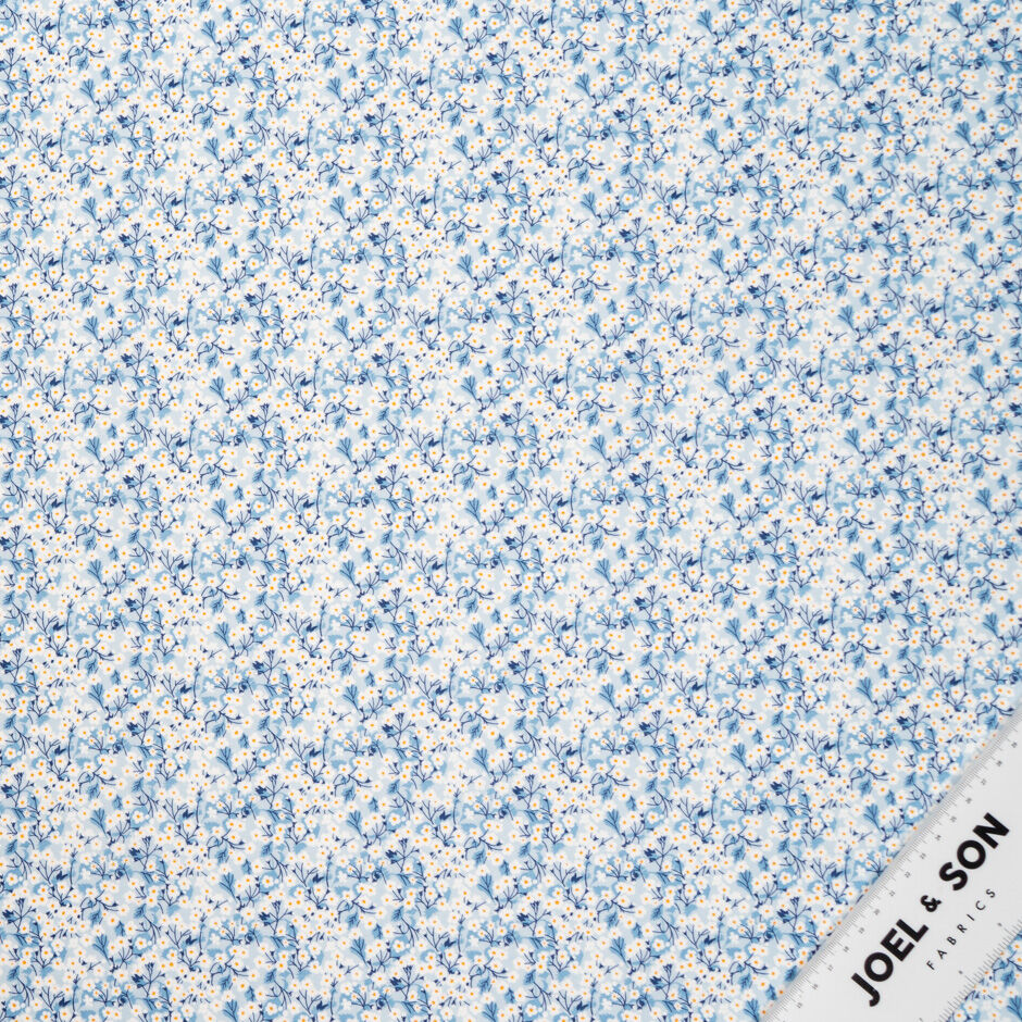 White Floral Blue 'Mitsi Valeria' Liberty Tana Lawn Cotton