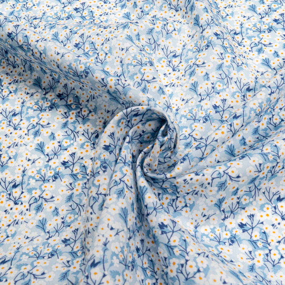 White Floral Blue 'Mitsi Valeria' Liberty Tana Lawn Cotton
