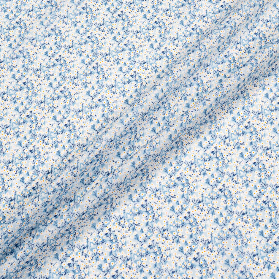 White Floral Blue 'Mitsi Valeria' Liberty Tana Lawn Cotton