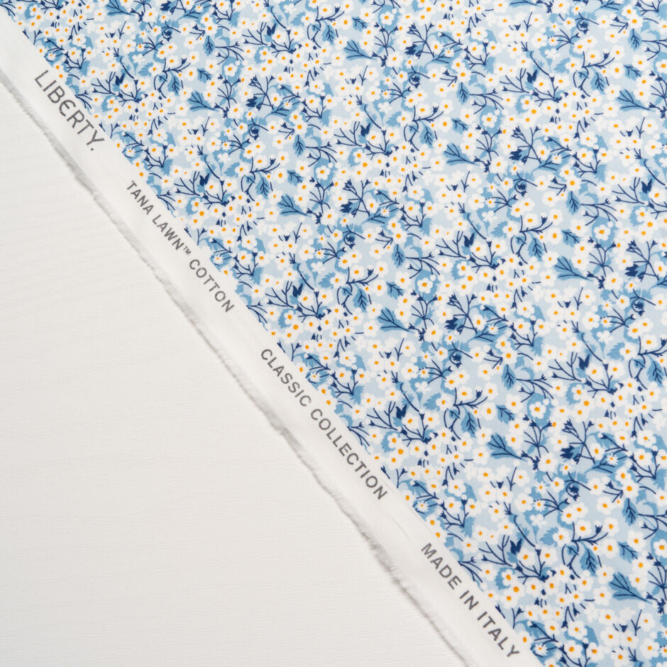 White Floral Blue 'Mitsi Valeria' Liberty Tana Lawn Cotton