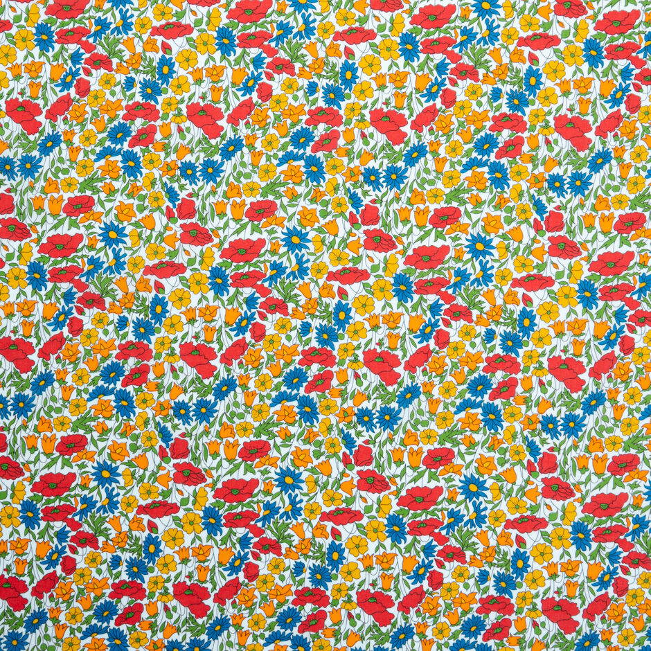Orange/Yellow/Red/Blue 'Poppy & Daisy' Floral Printed Liberty Tana Lawn Cotton