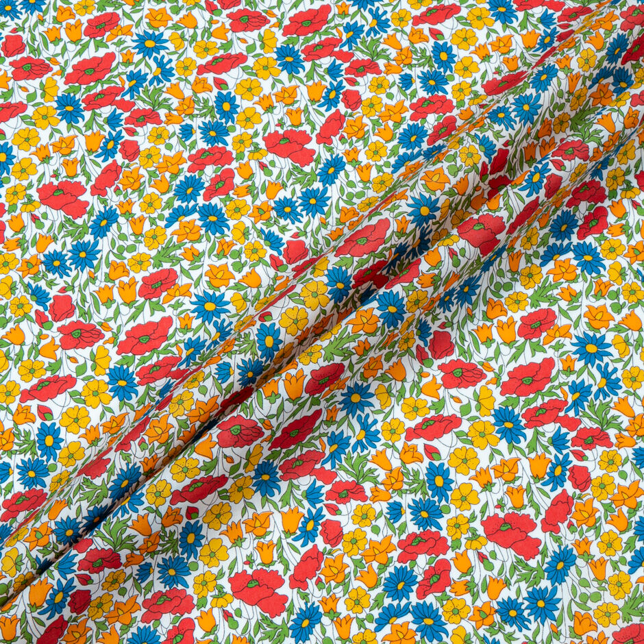 Orange/Yellow/Red/Blue 'Poppy & Daisy' Floral Printed Liberty Tana Lawn Cotton