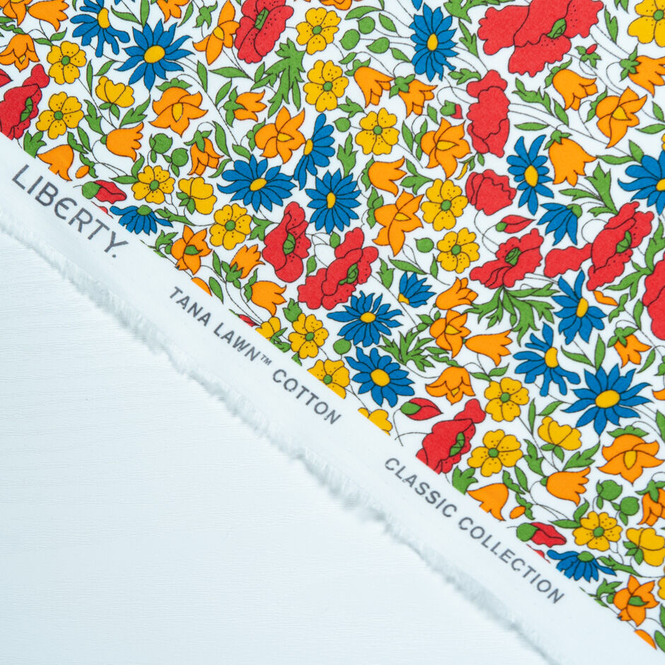 Orange/Yellow/Red/Blue 'Poppy & Daisy' Floral Printed Liberty Tana Lawn Cotton
