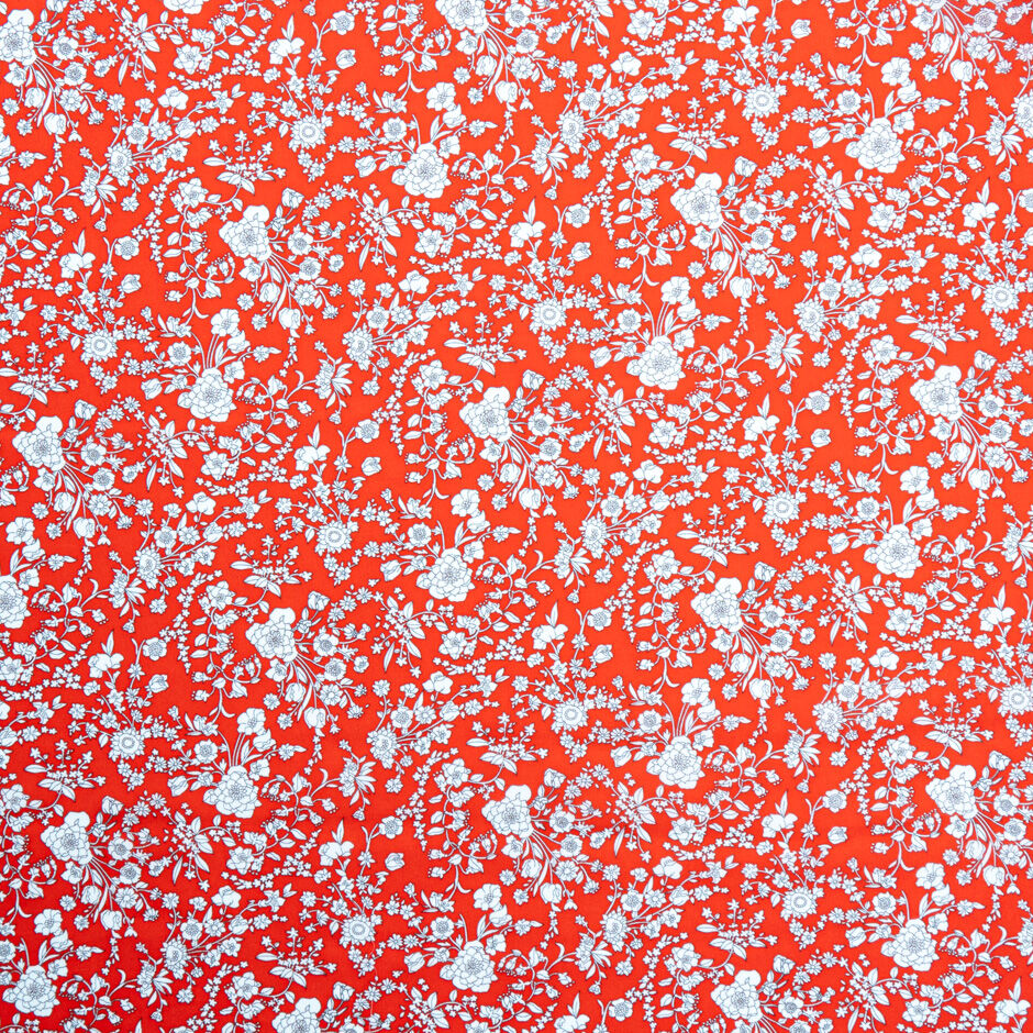 Red 'Summer Blooms' Cotton Tana Lawn