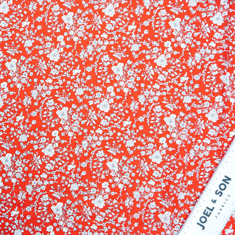 Red 'Summer Blooms' Cotton Tana Lawn