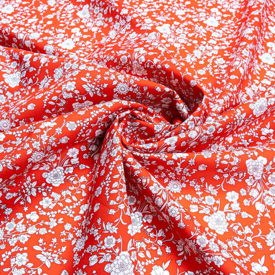 Red 'Summer Blooms' Cotton Tana Lawn