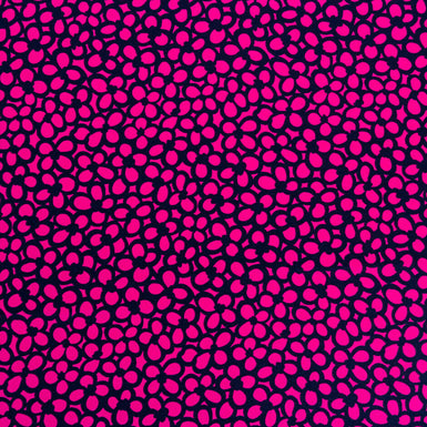 Fuchsia Pink & Black Floral Printed Silk Marocain Crêpe