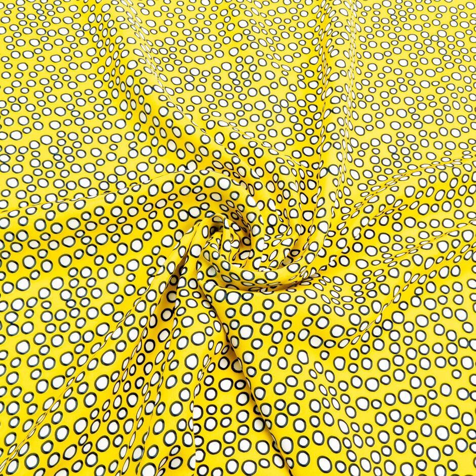Black & White Spotted Bright Yellow Pure Silk Crêpe