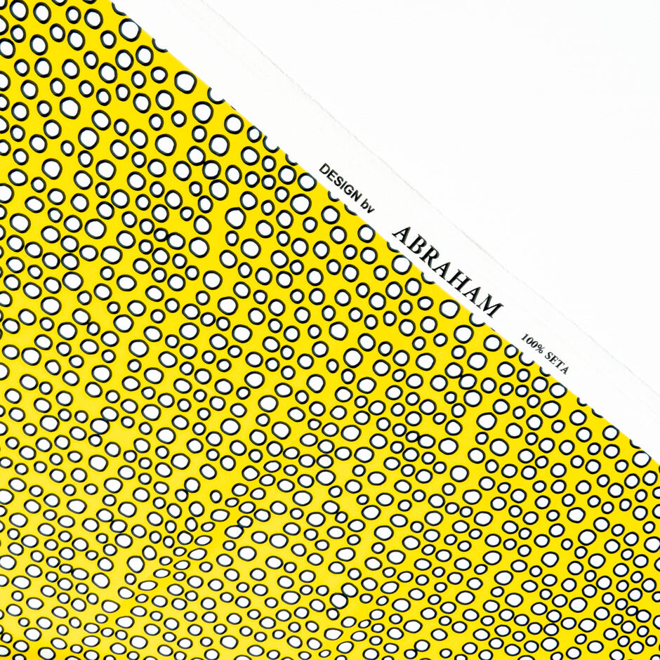 Black & White Spotted Bright Yellow Pure Silk Crêpe