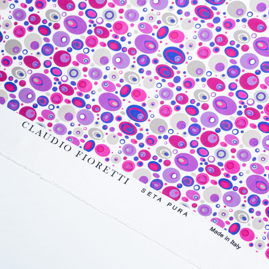 Purple & Pink Orb Printed White Silk Twill