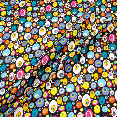 Multi-Coloured Orb Printed Black Silk Twill