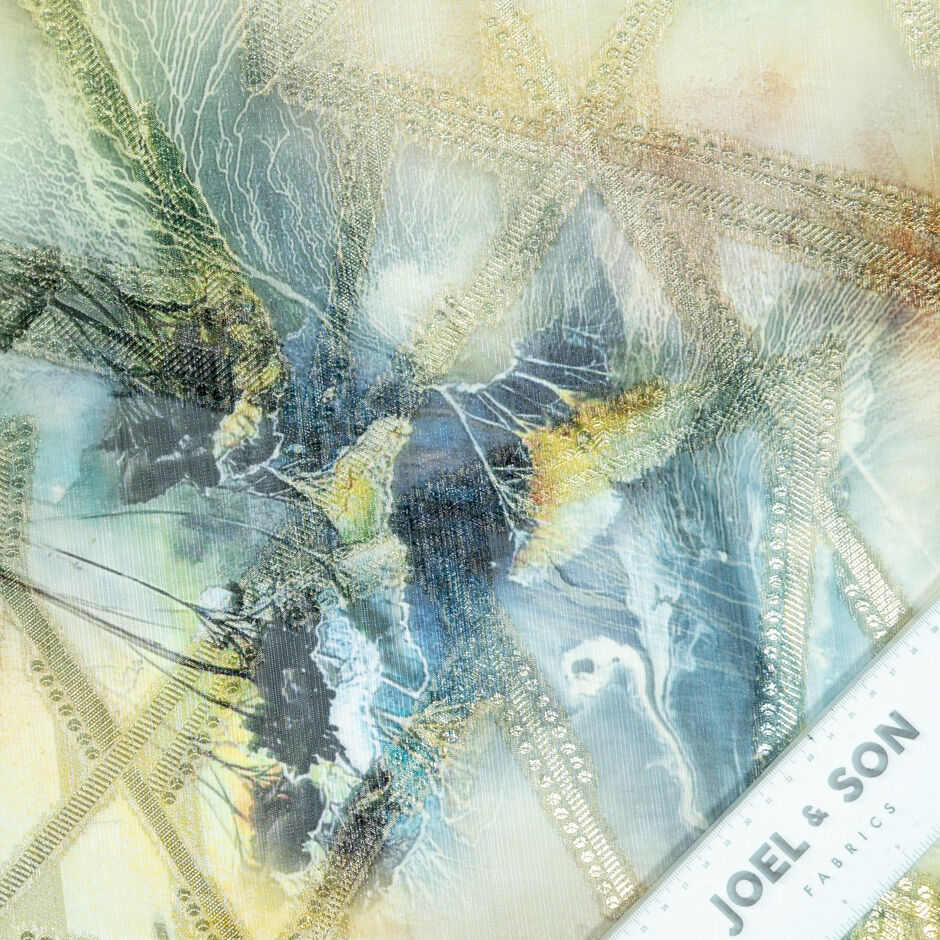 Yellow & Ink Blue Sheer Metallic Microfibre