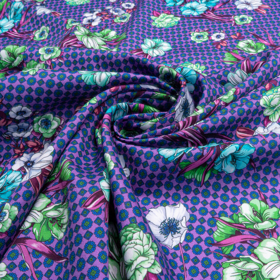 Floral & Geo Printed Violet Luxury Cotton