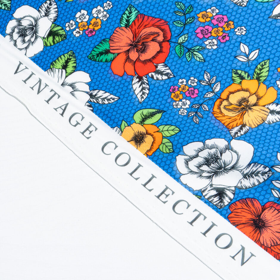 Red, Orange & White Floral Printed Blue Luxury Cotton
