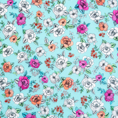 White & Pink Floral Printed Soft Turquoise Luxury Cotton
