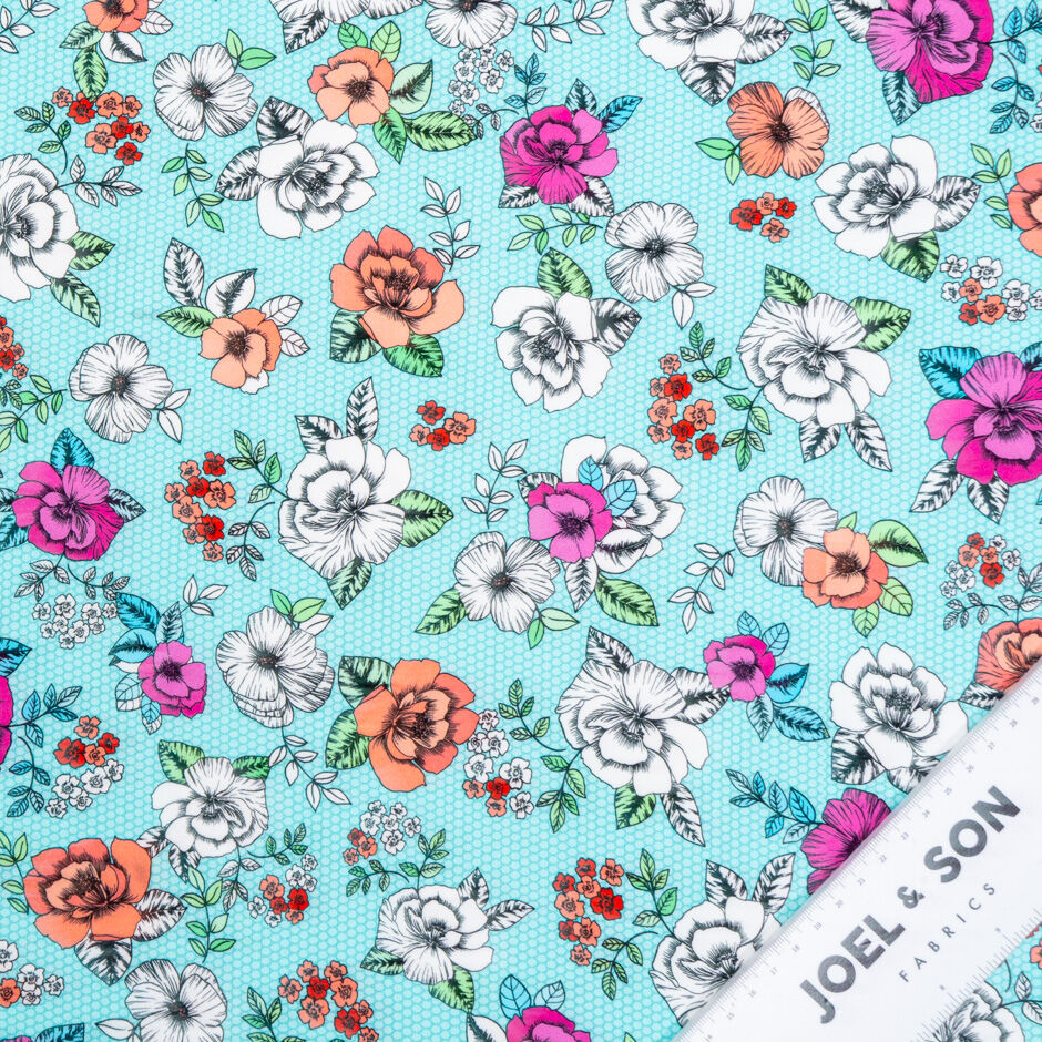White & Pink Floral Printed Soft Turquoise Luxury Cotton