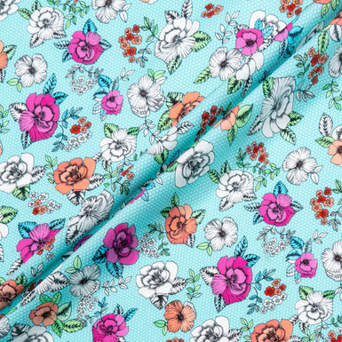 White & Pink Floral Printed Soft Turquoise Luxury Cotton