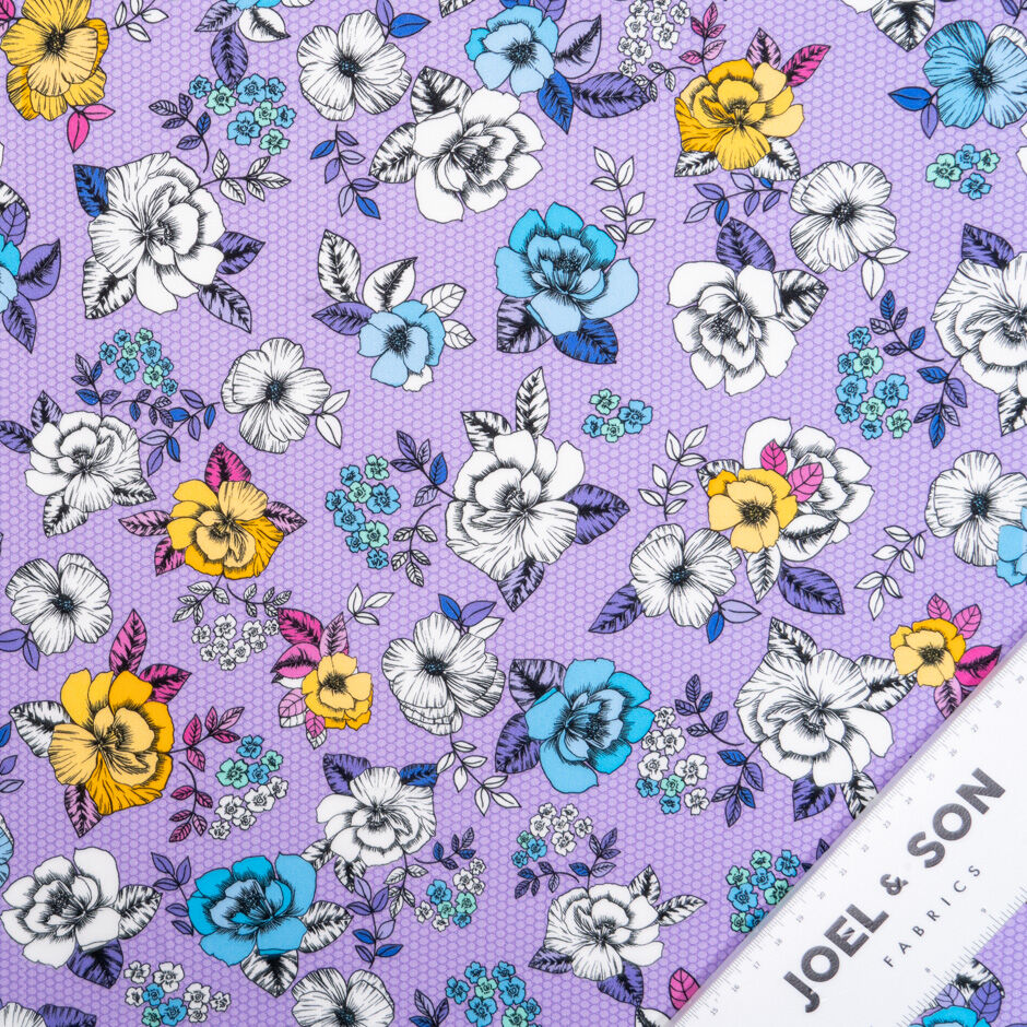 Blue & Yellow Floral Printed Lilac Luxury Cotton