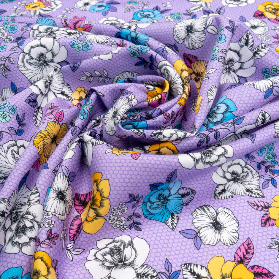 Blue & Yellow Floral Printed Lilac Luxury Cotton