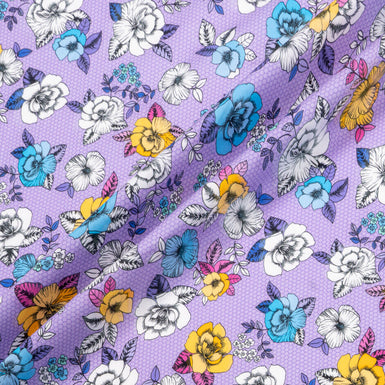 Blue & Yellow Floral Printed Lilac Luxury Cotton