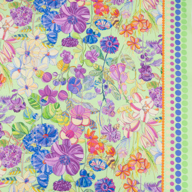 Purple & Pink Floral Printed Green Luxury Cotton