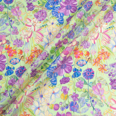 Purple & Pink Floral Printed Green Luxury Cotton