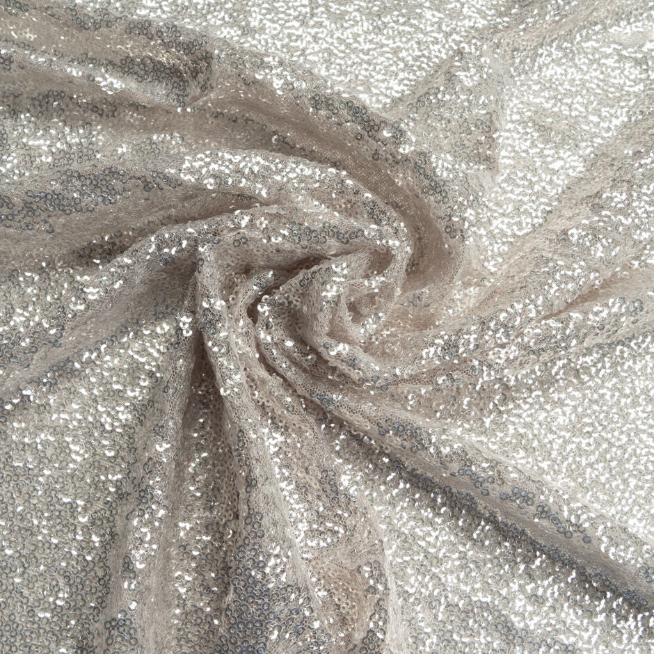 Pale Grey Sequinned Stretch Tulle