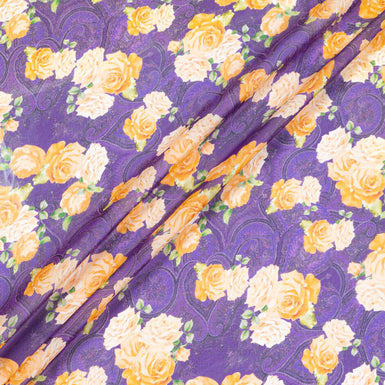 Orange Floral Purple Paisley Printed Silk Georgette