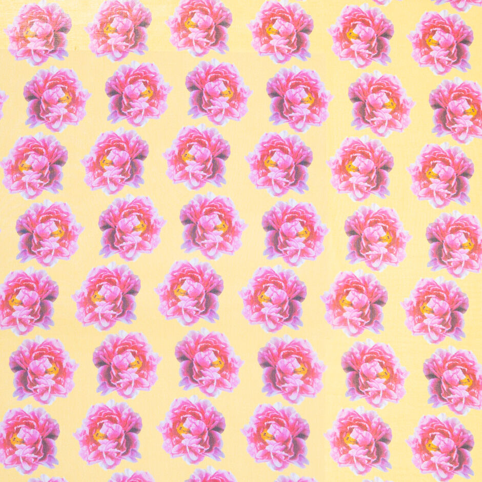 Pink Geometric Floral Printed Yellow Silk Georgette