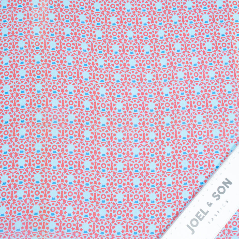 Red & Blue Geometric Printed Pure Silk Georgette
