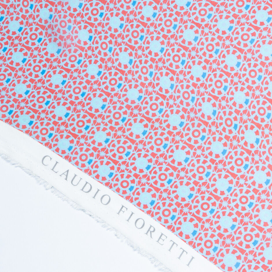 Red & Blue Geometric Printed Pure Silk Georgette