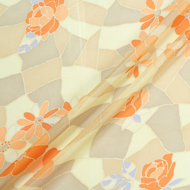 Abstract Orange Floral Printed Silk Georgette