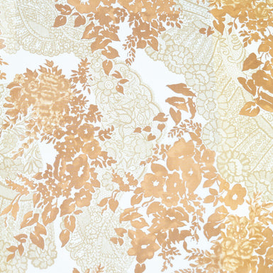 Light Brown Floral Printed Ivory Silk Georgette