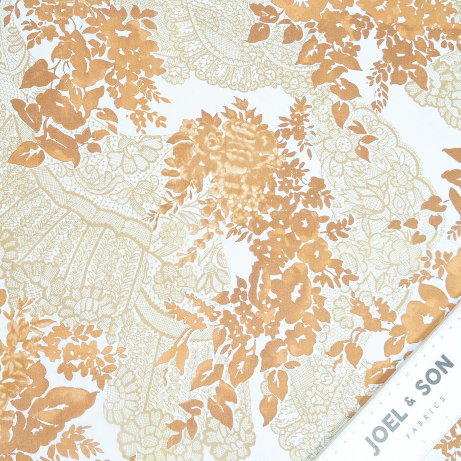 Light Brown Floral Printed Ivory Silk Georgette