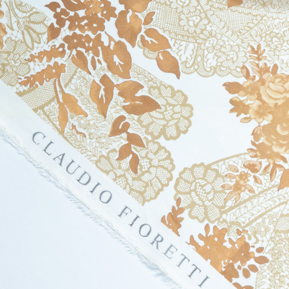 Light Brown Floral Printed Ivory Silk Georgette