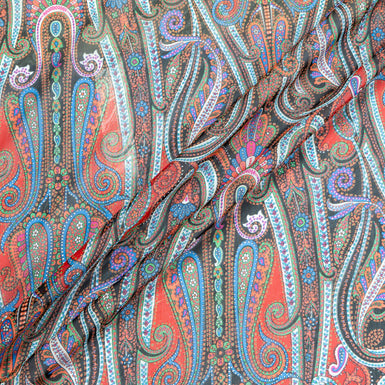 Multi Coloured Paisley Printed Silk Georgette