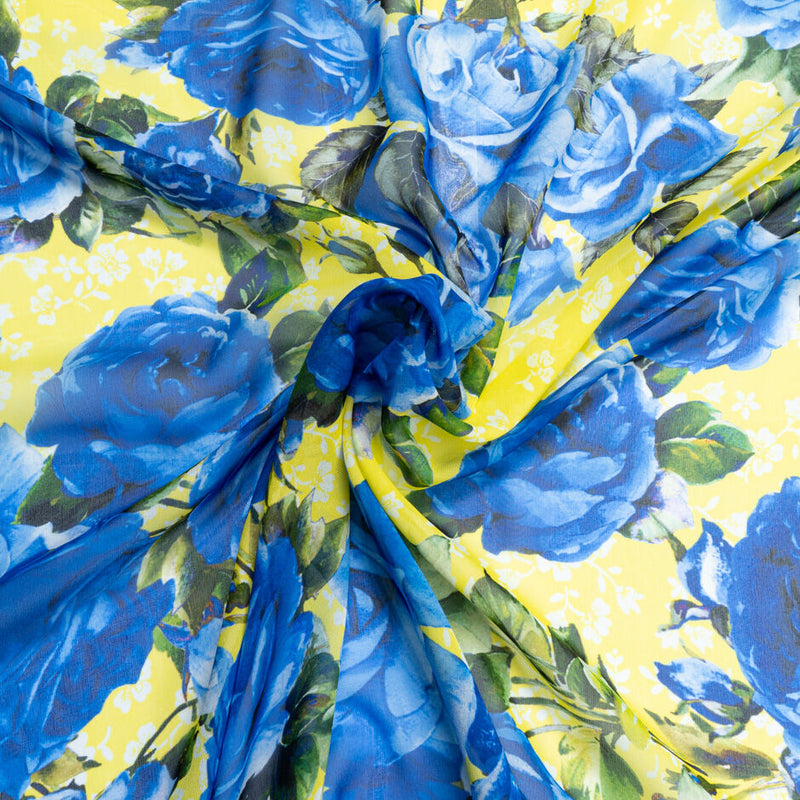 Blue Floral Yellow Silk Buy Silk Fabric
