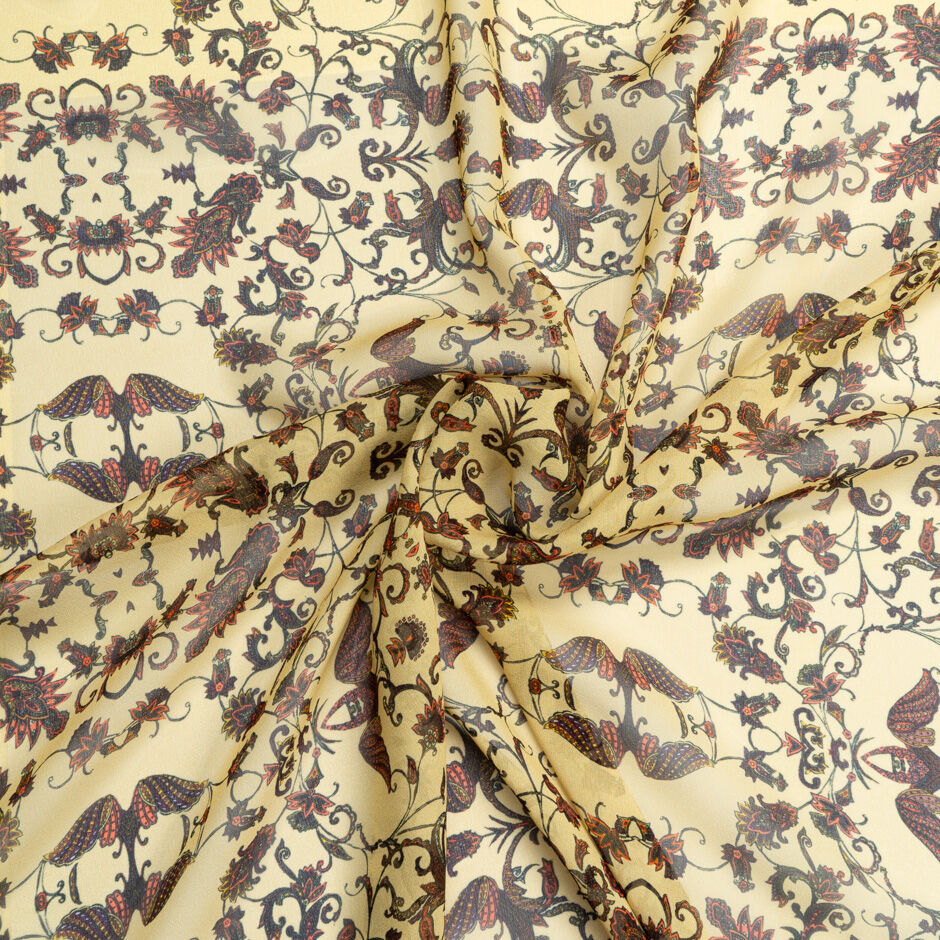 Bold Geometric Printed Vanilla Silk Georgette