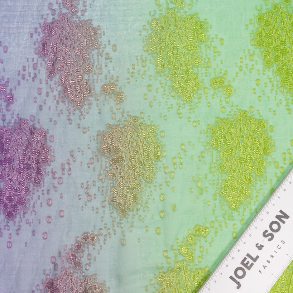 Rainbow Ombré Floral Metallic Silk Chiffon