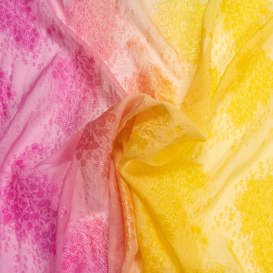 Rainbow Ombré Floral Metallic Silk Chiffon
