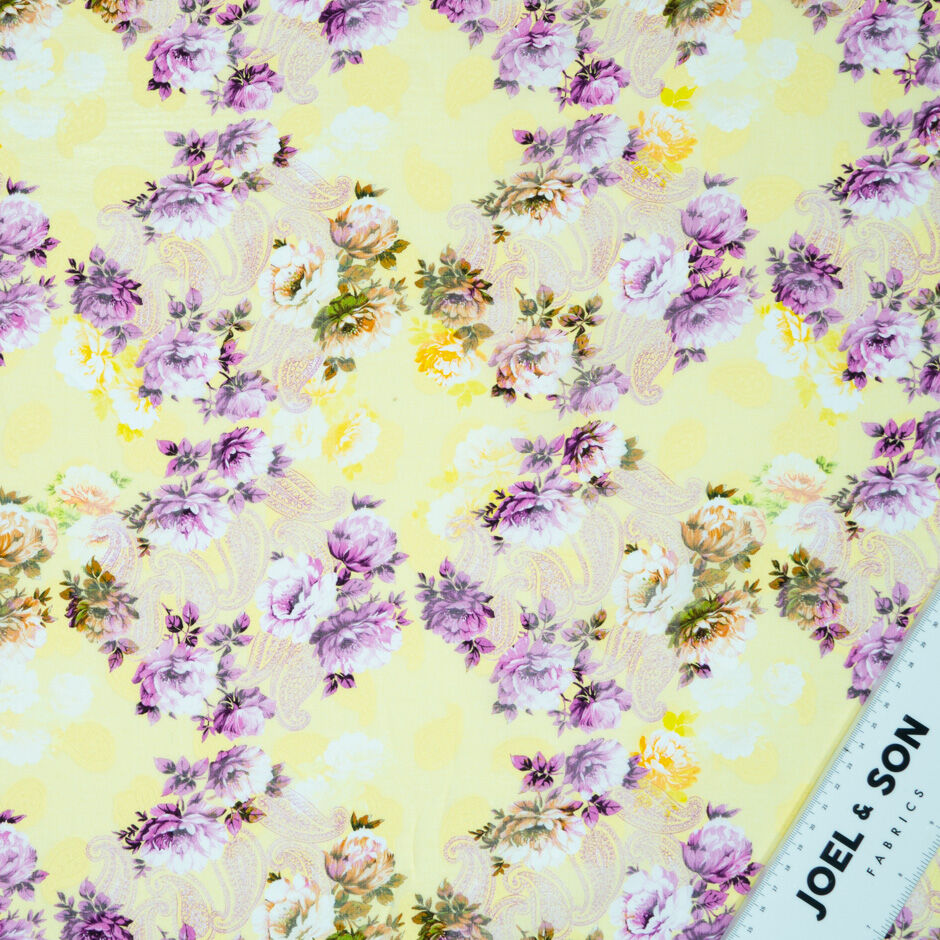 Purple Floral Yellow Cotton Voile Jacquard (A 3.50m Piece)