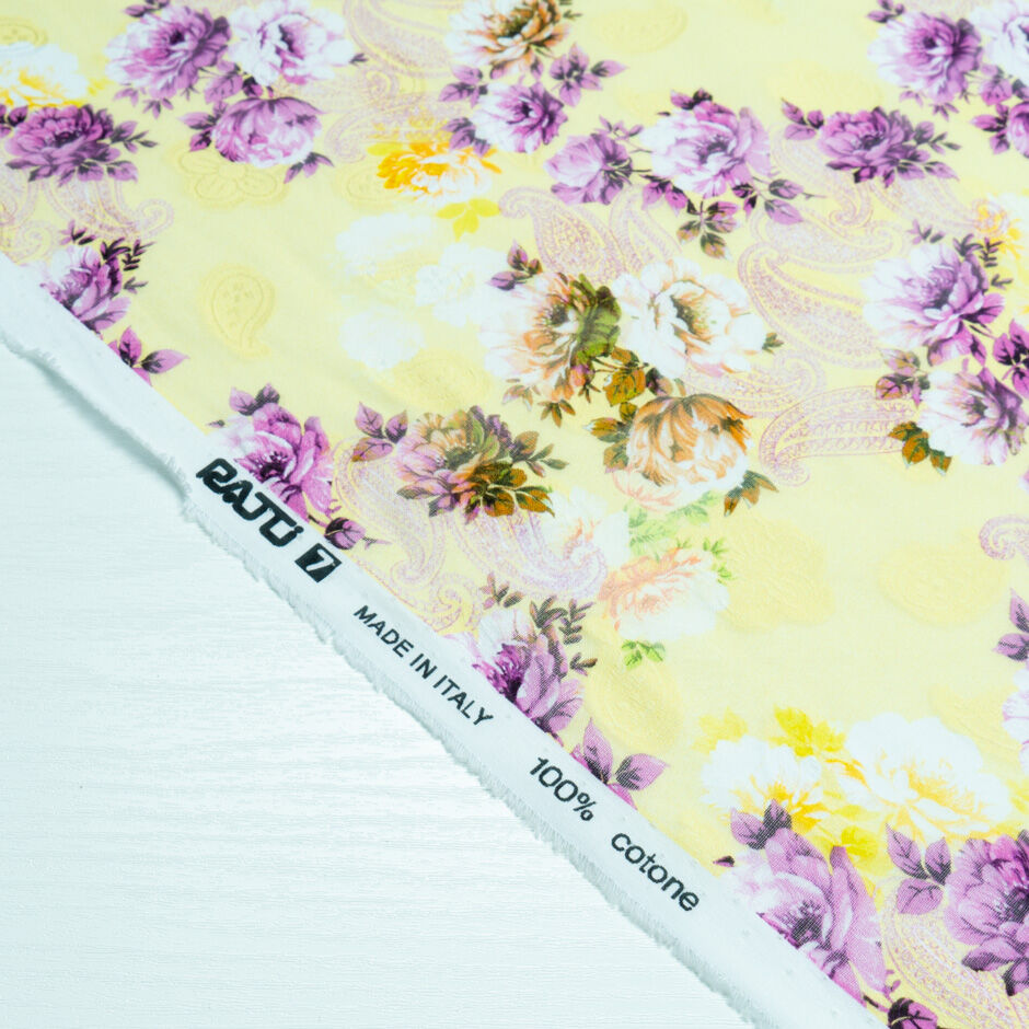 Purple Floral Yellow Cotton Voile Jacquard (A 3.50m Piece)