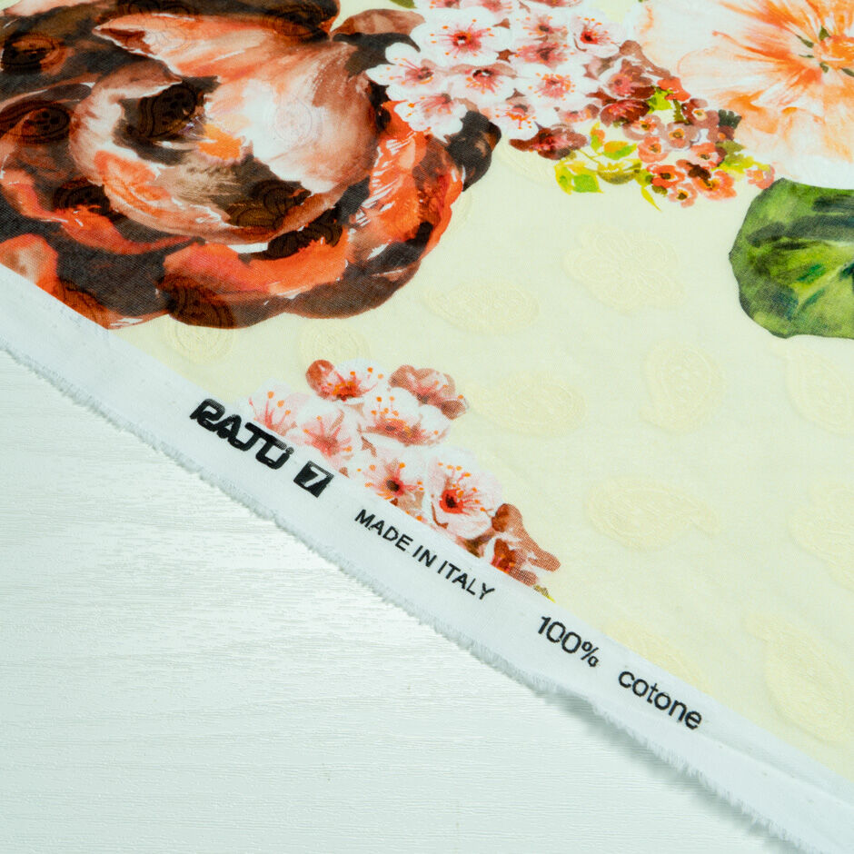 Multi-Floral Printed Pale Green Cotton Voile Jacquard