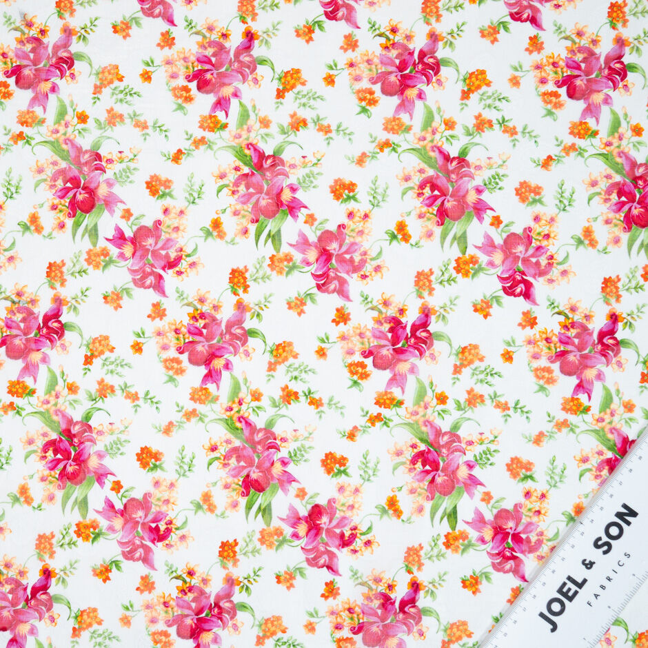 Fuchsia & Orange Floral Printed Cotton Voile Jacquard (A 3m Piece)