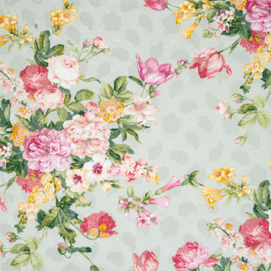 Pink Floral Printed Pale Grey Cotton Voile Jacquard
